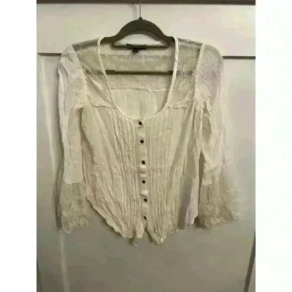 American Eagle Boho Peasant Lace Detail Bell Sleeve Button Down , S - Picture 1 of 6